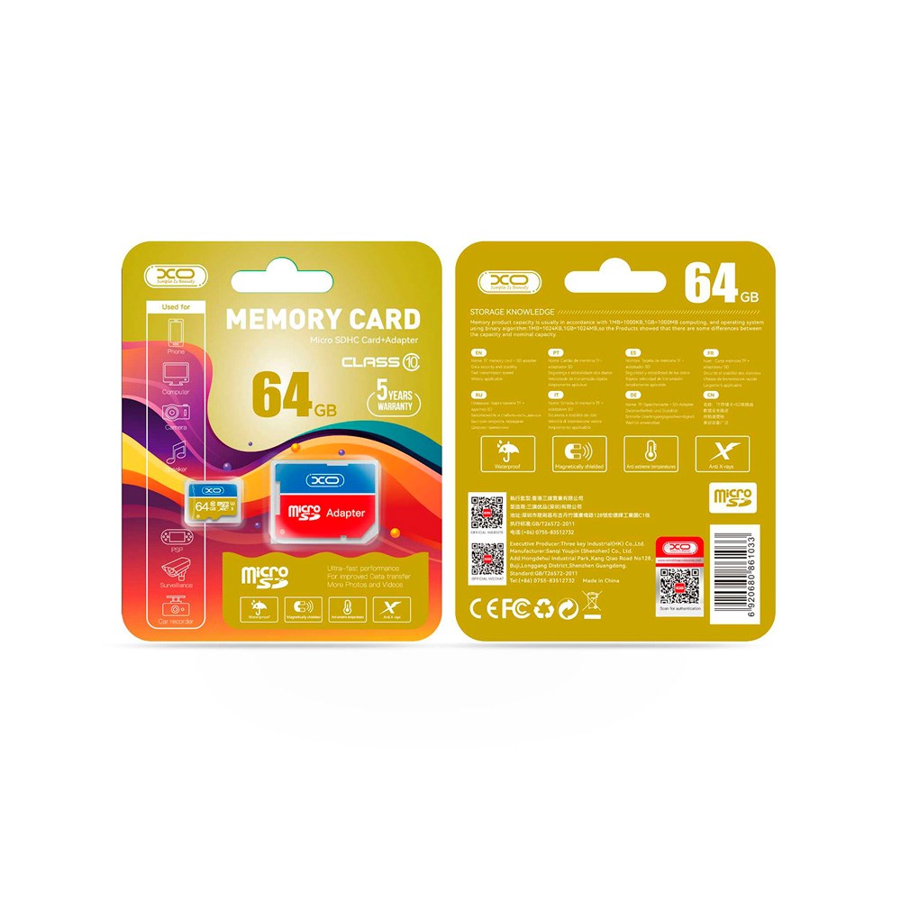 XO microSD Hukommelseskort m. Adapter 64GB