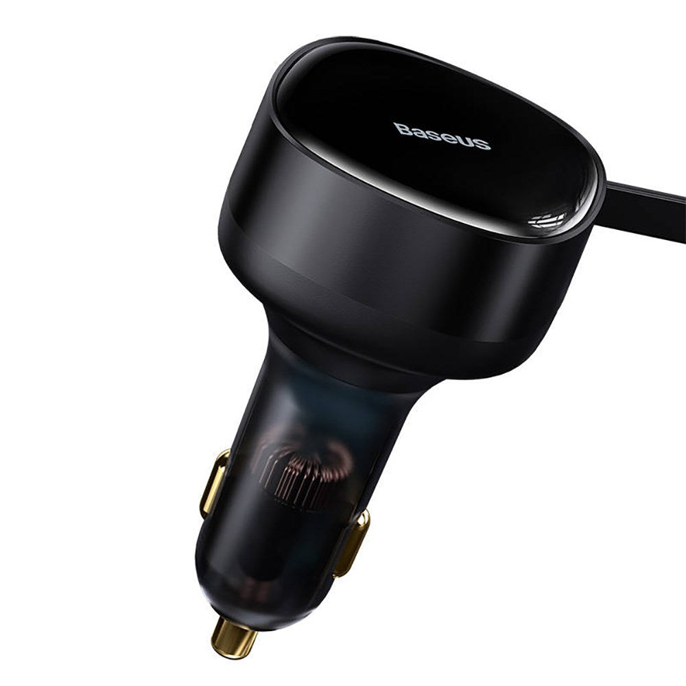 Baseus 33W Biloplader m. Udtrækkelig Ledning m. 2 x USB-C Kabel - Sort
