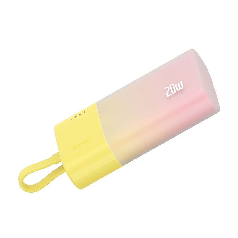 Baseus Popsicle 5200mAh Powerbank 20W m. Indbygget Lightning Kabel - Lyserød / Gul