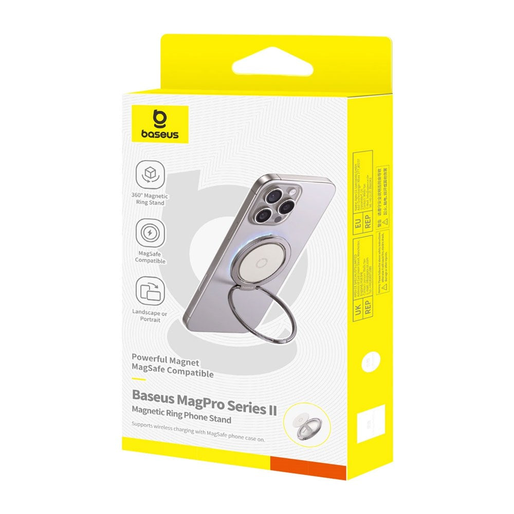 Baseus MagPro II Ring Holder til Mobil m. Ståfunktion - MagSafe Kompatibel - Titanium