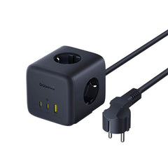 Baseus 67W Strømskinne m. 3 x Schuko - 2 USB-C - 1 x USB-A - 1.5m - Grå