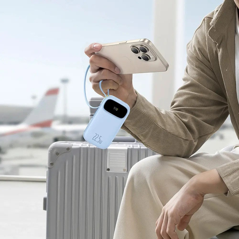 Baseus EnerFill 20.000mAh Powerbank 22.5W m. Indbygget USB-C & Lightning Kabel - Blå