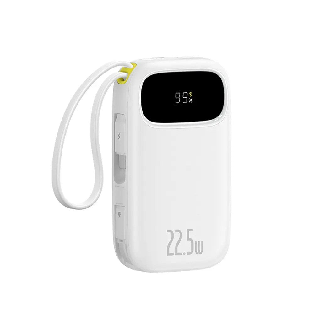 Baseus EnerFill 10.000mAh Powerbank 22.5W m. Indbygget USB-C & Lightning Kabel - Hvid