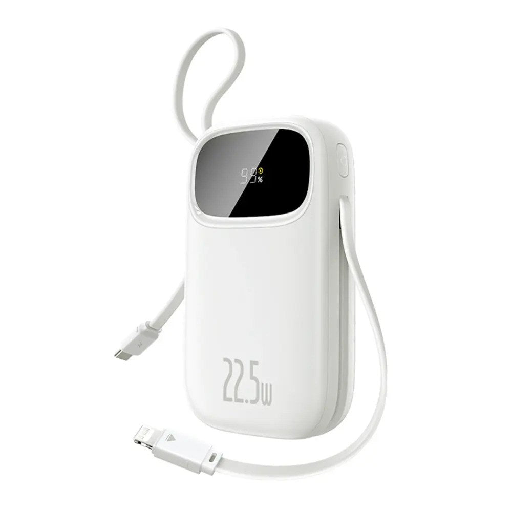 Baseus EnerFill 10.000mAh Powerbank 22.5W m. Indbygget USB-C & Lightning Kabel - Hvid