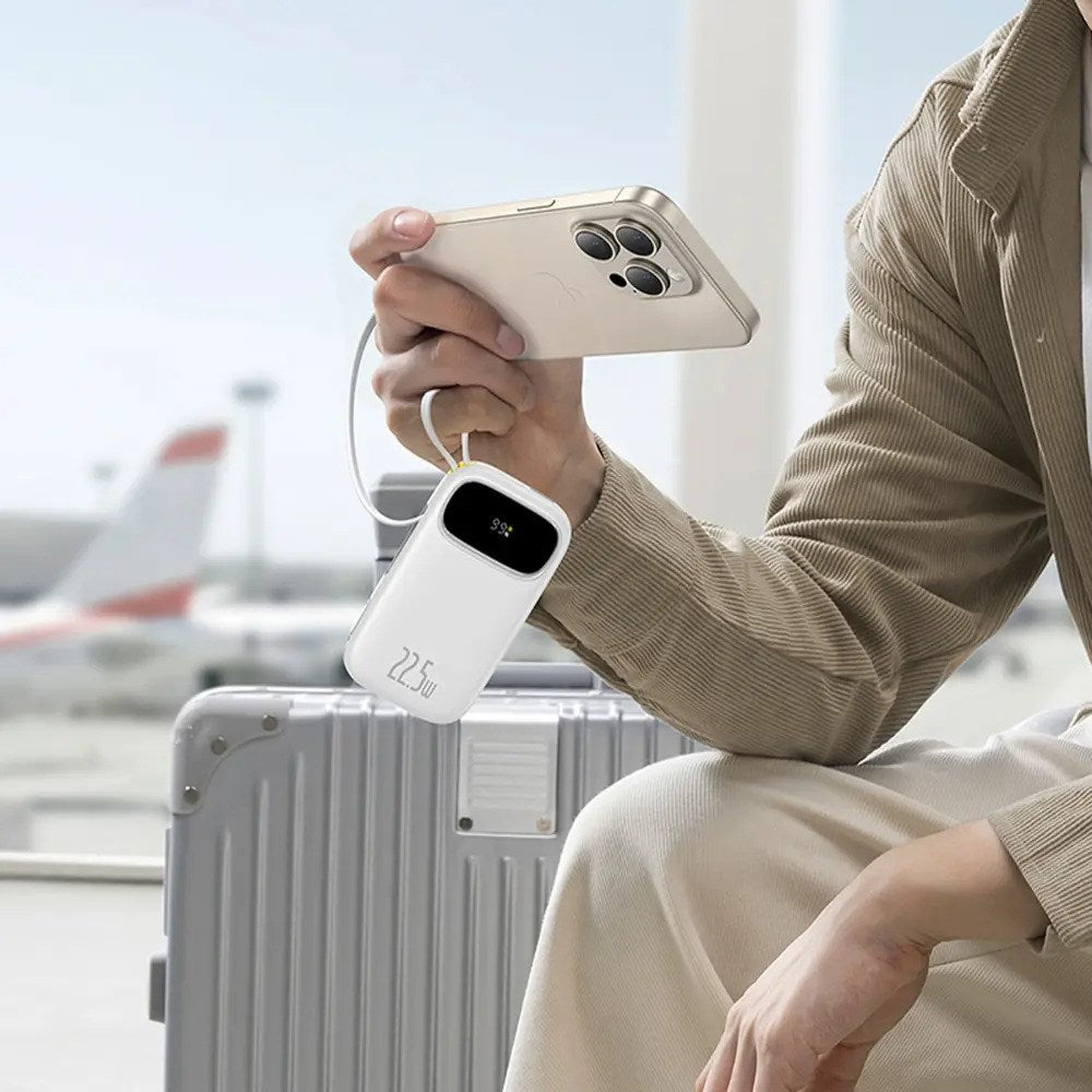 Baseus EnerFill 10.000mAh Powerbank 22.5W m. Indbygget USB-C & Lightning Kabel - Hvid