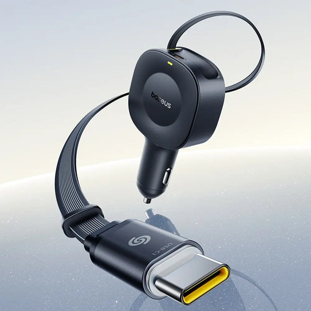 Baseus PrimeTrip VR2 30W Biloplader m. Indbygget USB-C Kabel & USB-C Stik - Sort