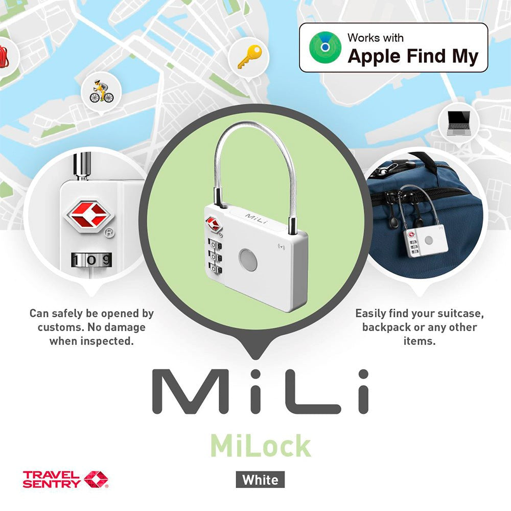 MiLi MiLock Baggagelås m. MFI Tracker - Hvid