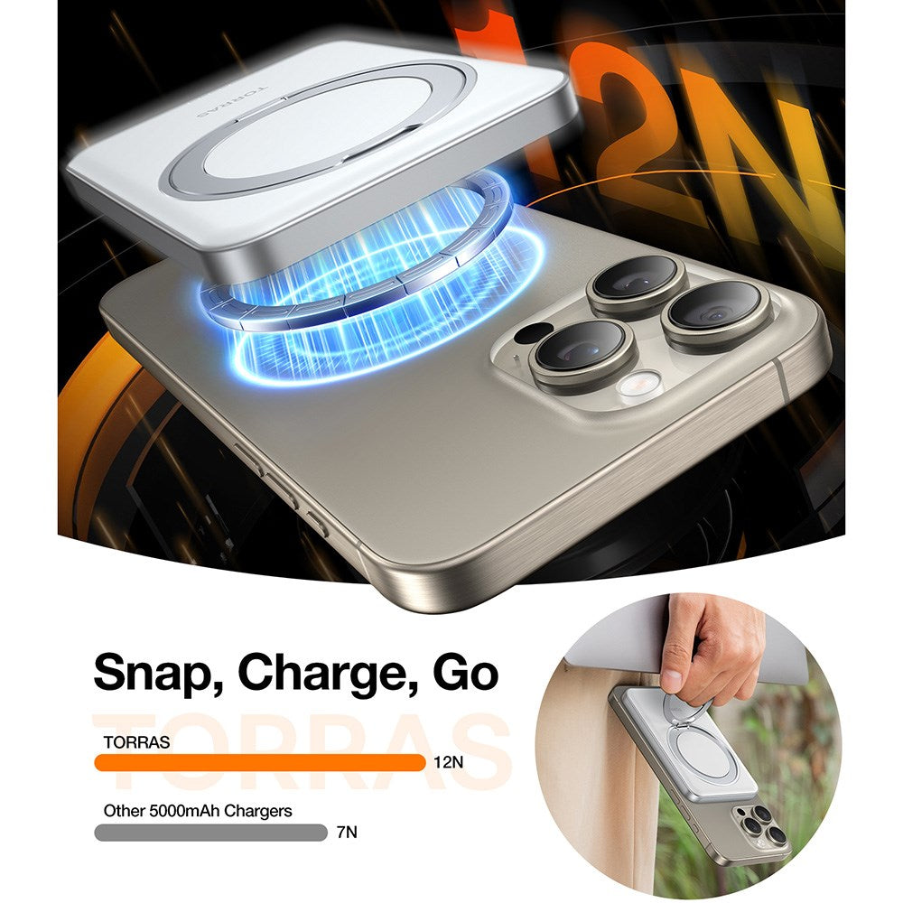 TORRAS Magnetisk 15W Power Bank 5.000mAh m. Kickstand - Hvid