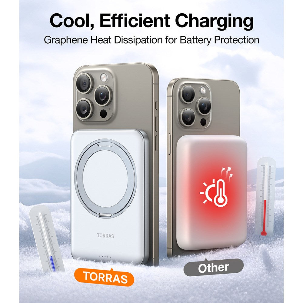 TORRAS Magnetisk 15W Power Bank 5.000mAh m. Kickstand - Hvid