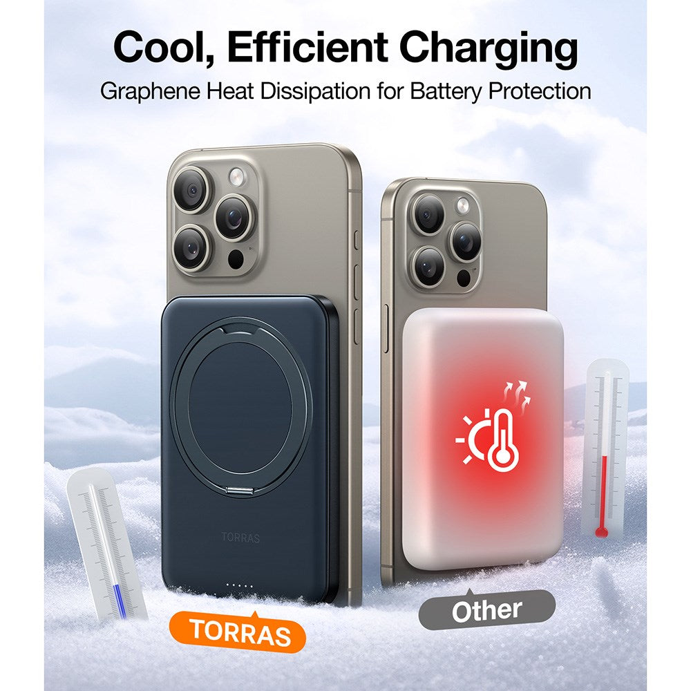 TORRAS Magnetisk 15W Power Bank 5.000mAh m. Kickstand - Sort