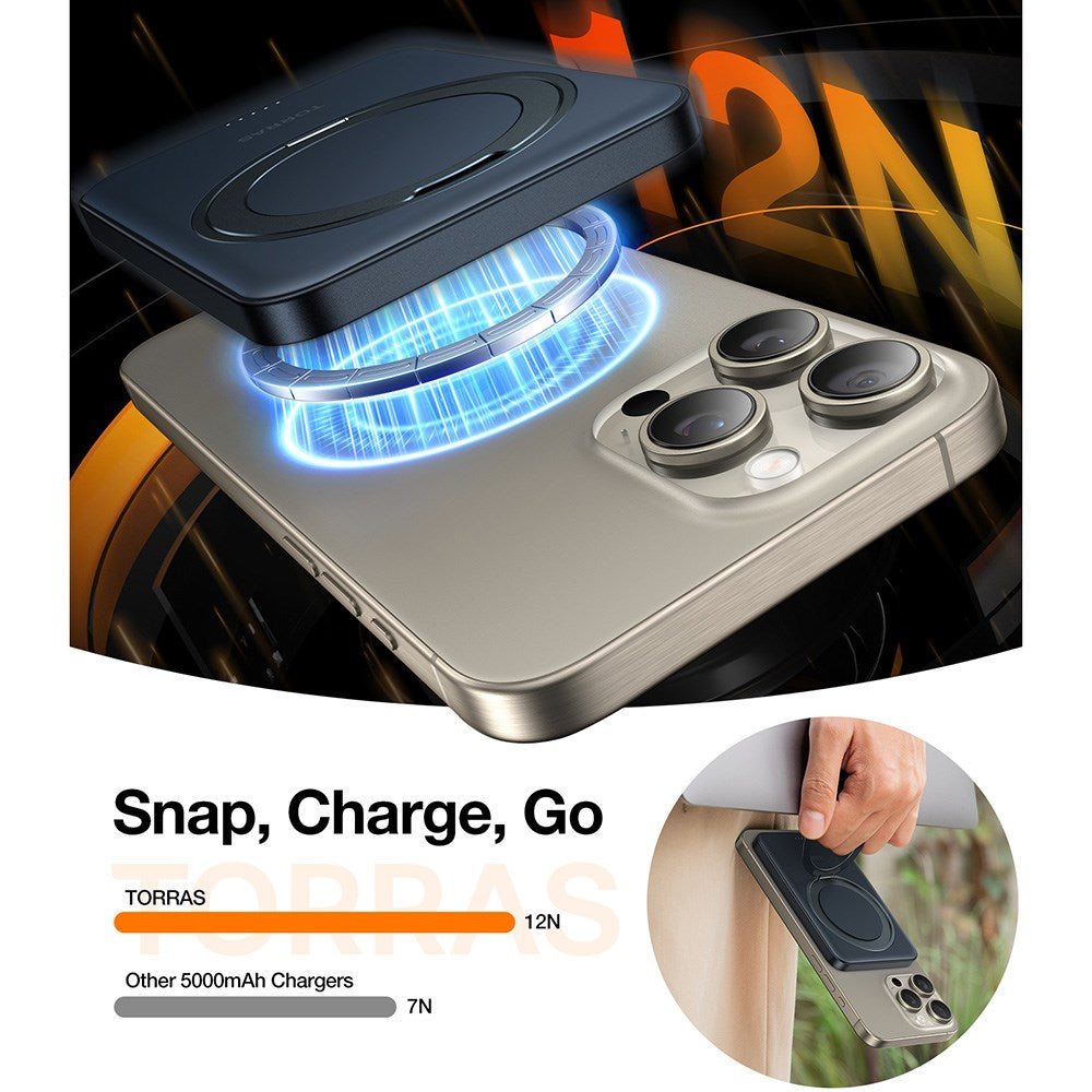 TORRAS Magnetisk 15W Power Bank 5.000mAh m. Kickstand - Sort