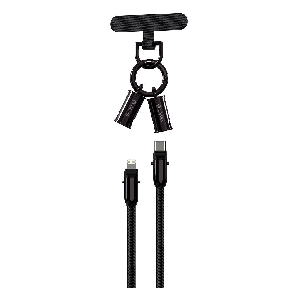 Devia 2-i-1 Mobilstrop & USB-C til Lightning Kabel - Sort