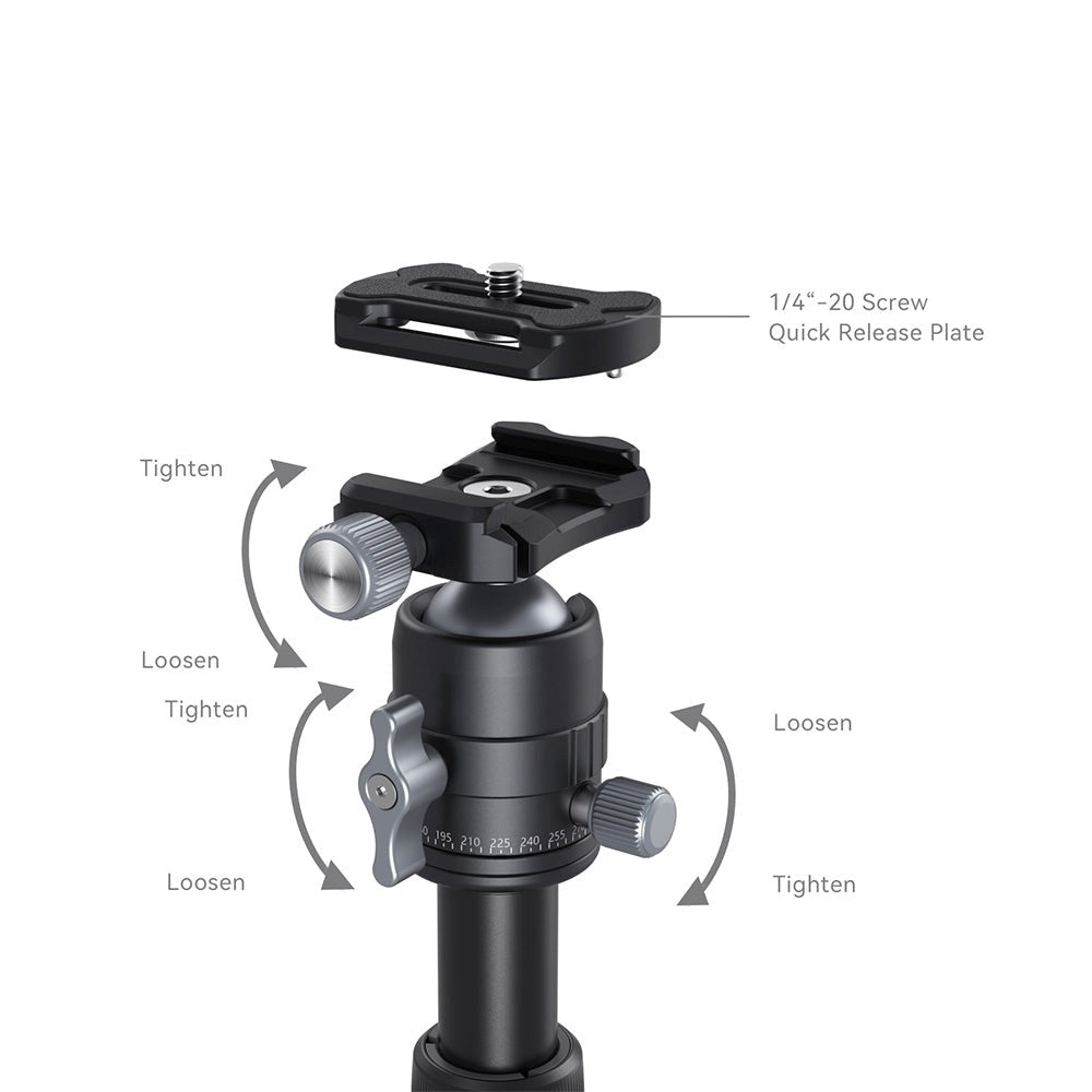 SmallRig 4289 Aluminium Mini Tripod VT-20 m. Justerbare Ben & Mobil Holder - Sort