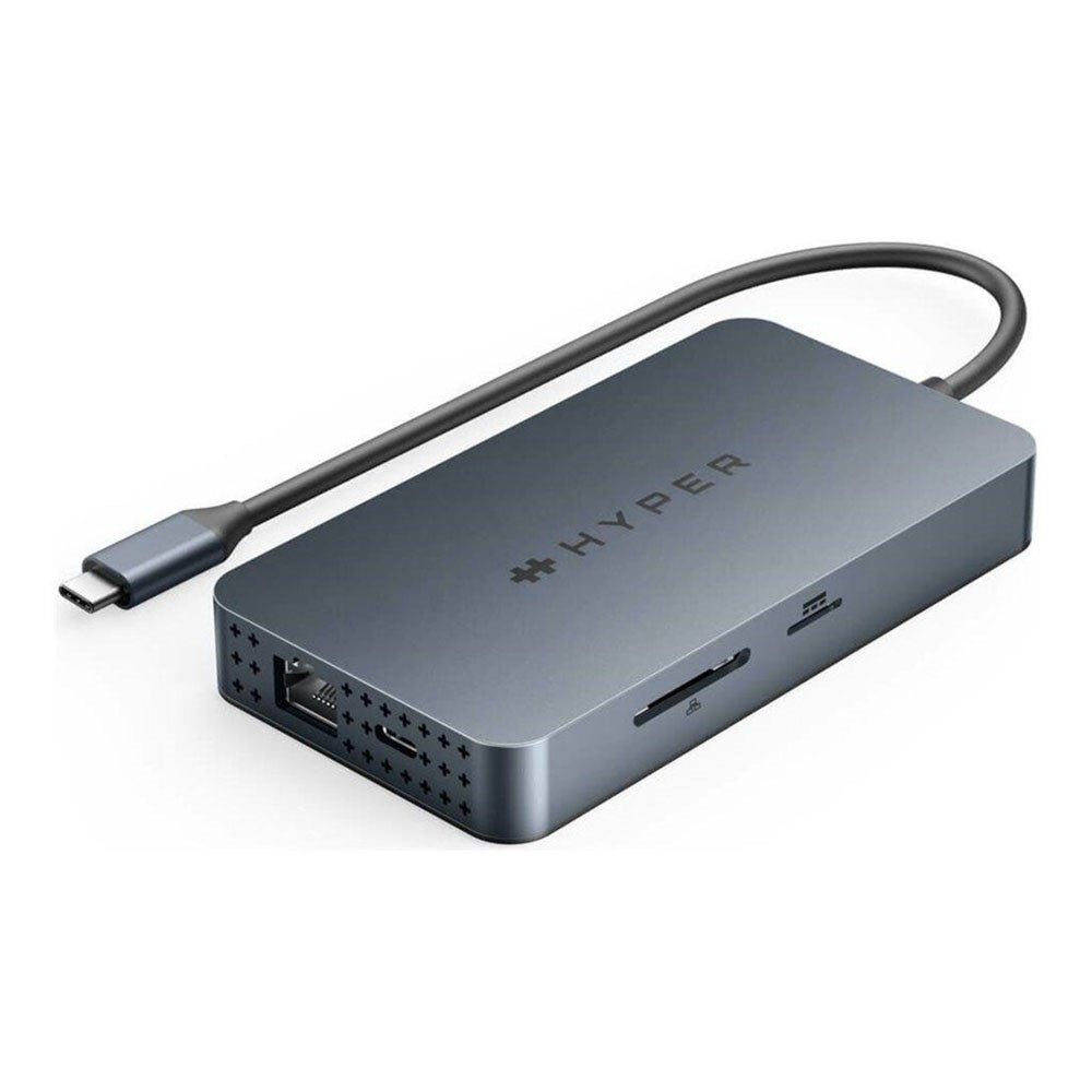 Hyper HyperDrive 10-i-1 USB-C Hub m. USB-A / USB-C / HDMI / Ethernet / 3.5mm Jackstik / SD- & MicroSD-Kort - Grå