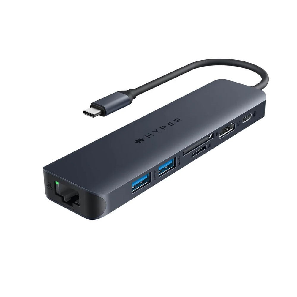 Hyper HyperDrive Ecosmart 7-i-1 USB-C Hub m. USB-A / USB-C / HDMI / Ethernet / SD- & MicroSD-Kort - Grå