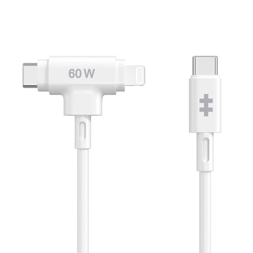 Hyper HyperJuice 60W 2-i-1 Hybrid Silikone USB-C til USB-C & Lightning Kabel - 1.5m - Hvid