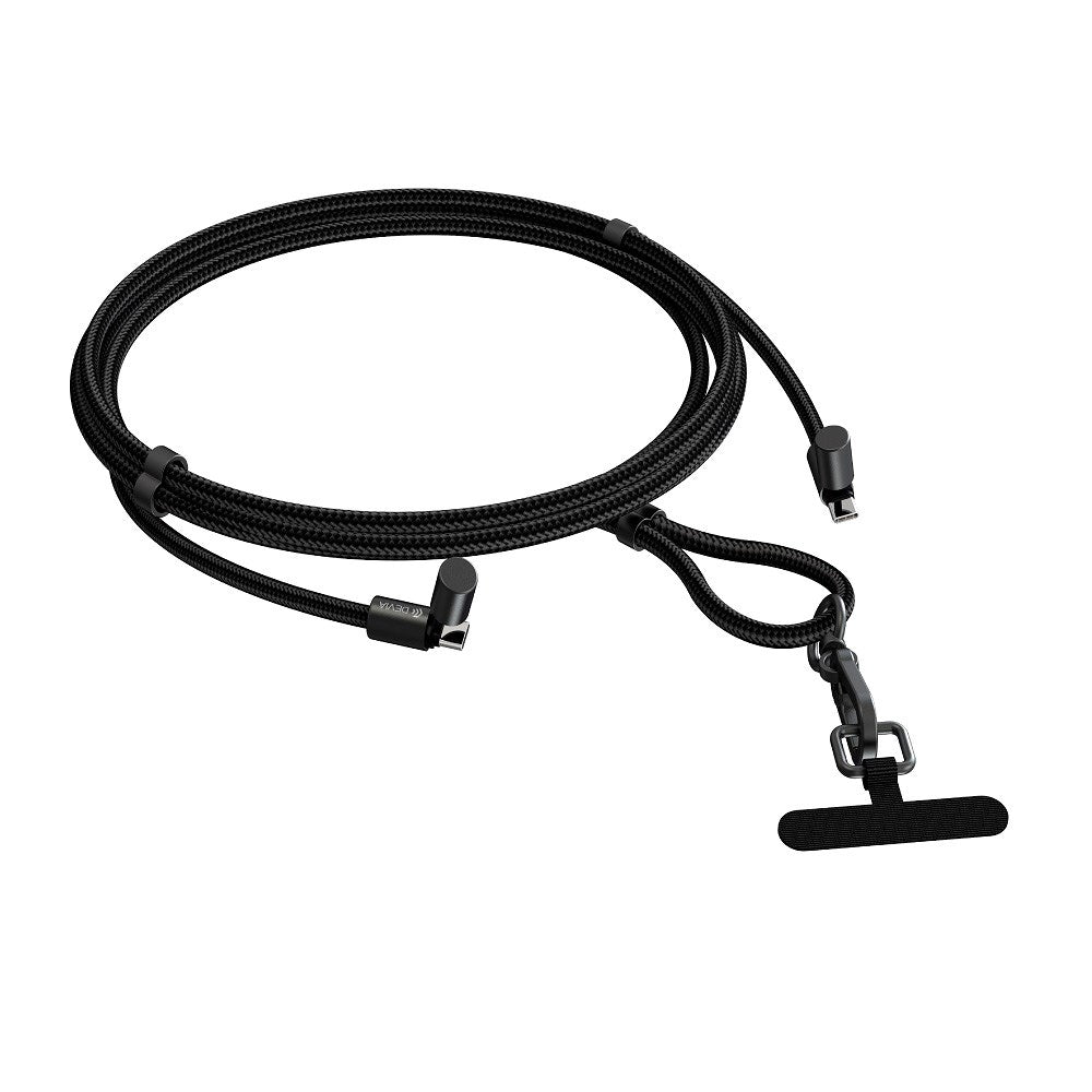 Devia 2-i-1 Justerbar Mobilstrop & USB-C til USB-C Kabel - Sort