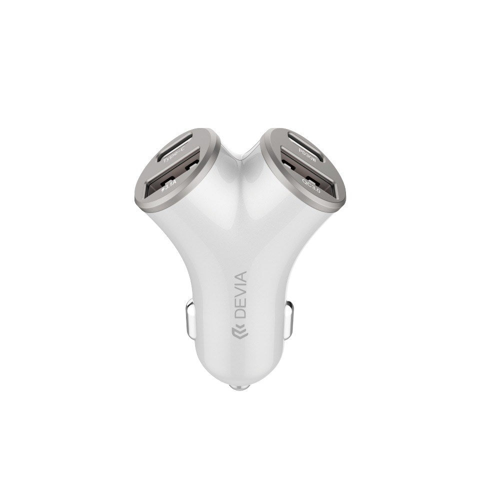 Devia Y-Formet Biloplader 48W 2 x USB-C 2 x USB-A - Sølv