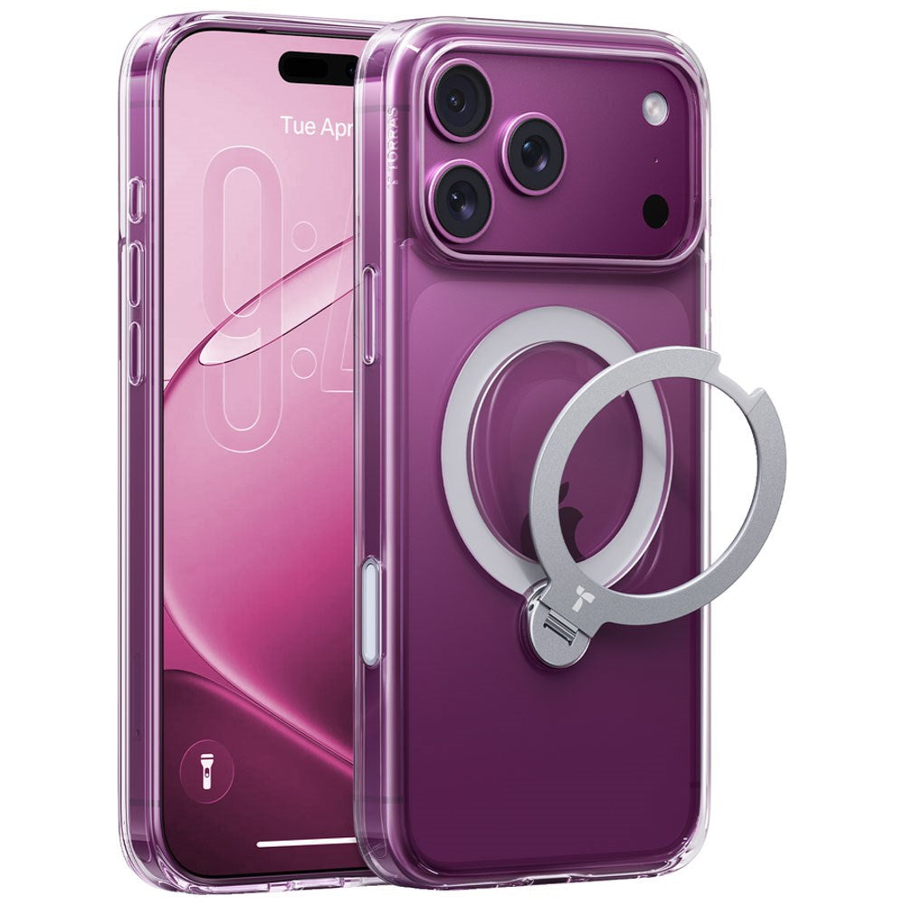 iPhone 18 Pro / 17 Pro TORRAS Ostand Q3 Spin Cover - MagSafe Kompatibel - Gennemsigtig