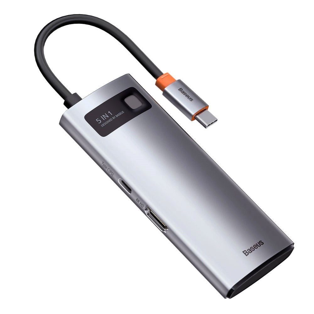 Baseus 5-i-1 USB-C Multiport Adapter m. 3 x USB-A 1 x USB-C 1 x HDMI - Grå