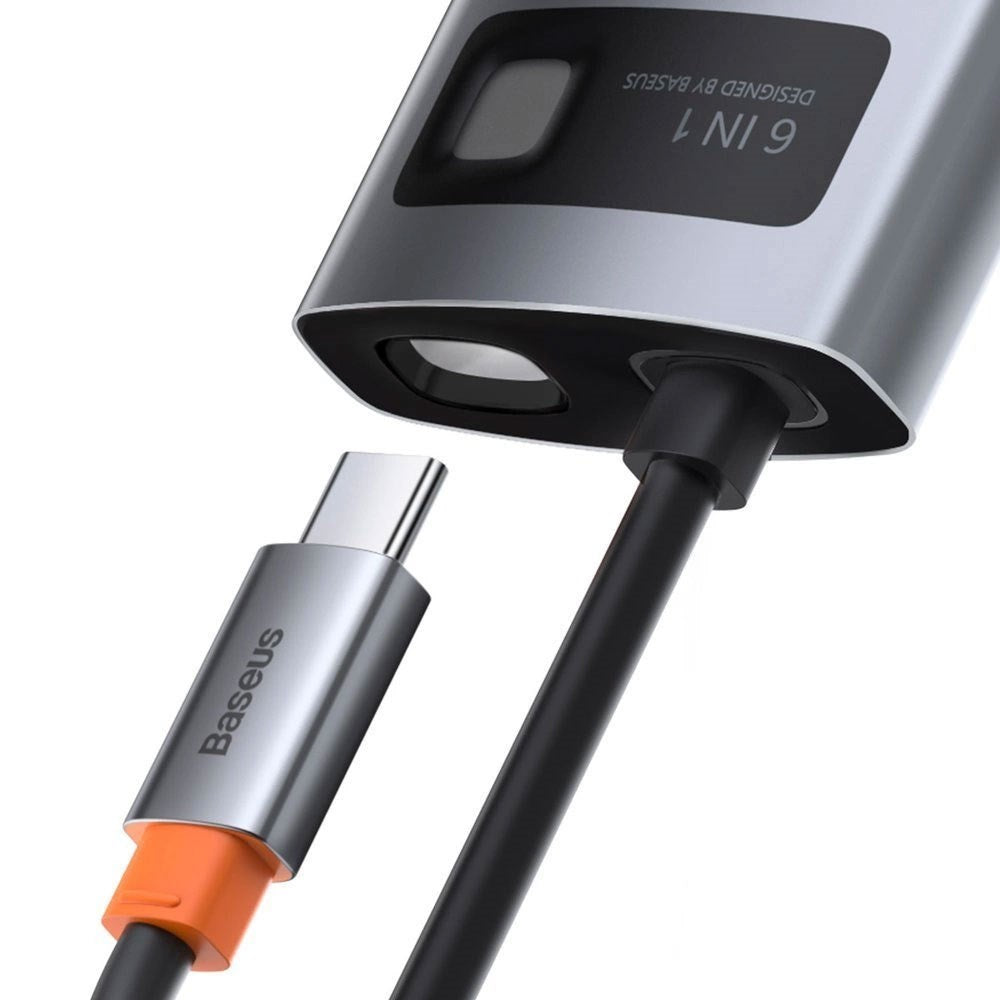 Baseus 6-i-1 USB-C Multiport Adapter m. 3 x USB-A 1 x USB-C 1 x HDMI 1 x RJ45 - Grå