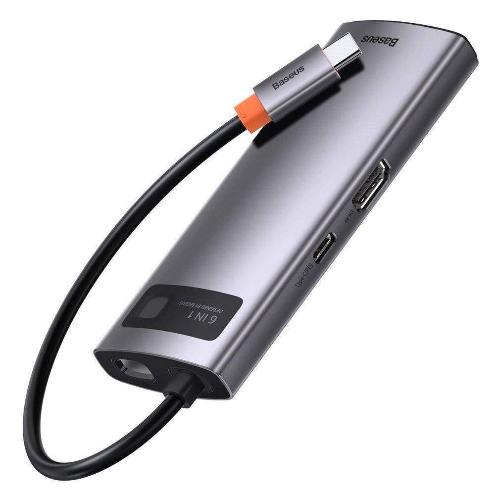 Baseus 6-i-1 USB-C Multiport Adapter m. 3 x USB-A 1 x USB-C 1 x HDMI 1 x RJ45 - Grå