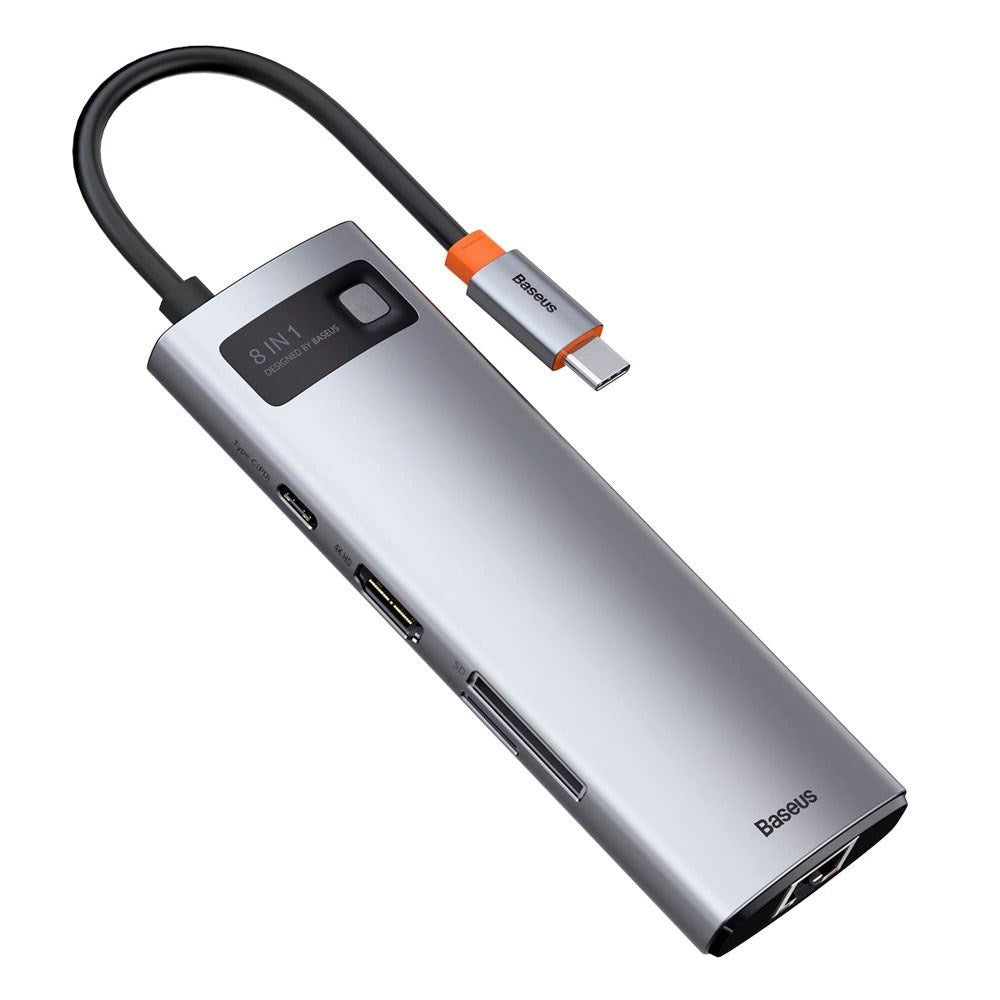 Baseus 8-i-1 USB-C Multiport Adapter m. 3 x USB-A 1 x USB-C 1 x HDMI 1 x SD Kortlæser 1 x MicoSD Kortlæser 1 x RJ45 - Grå