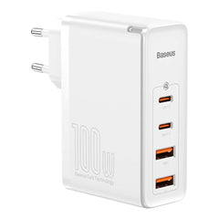 Baseus 100W PD GaN² Pro Fast Charger - Vægoplader m. 2 x USB-C & 2 x USB-A - Hvid