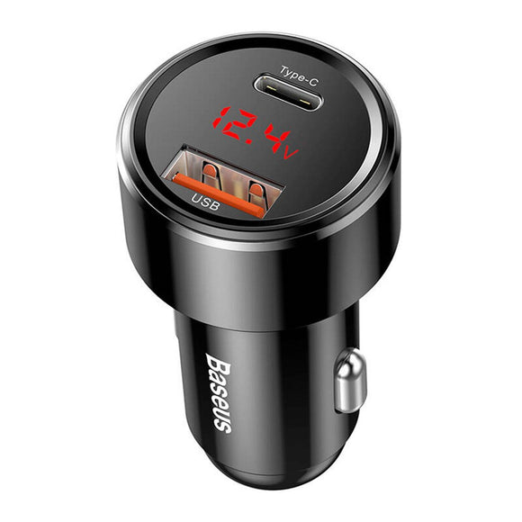 Baseus Magic Biloplader 45W PD m. USB-A & USB-C - Sort