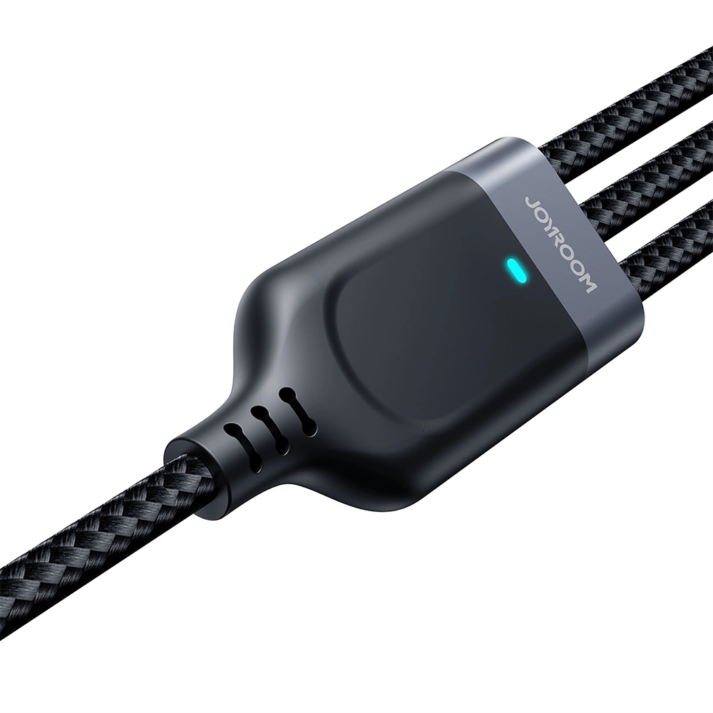 Joyroom Multi-Use 3-i-1 USB-C / Lightning / Micro USB Nylon Kabel - 30cm - Sort