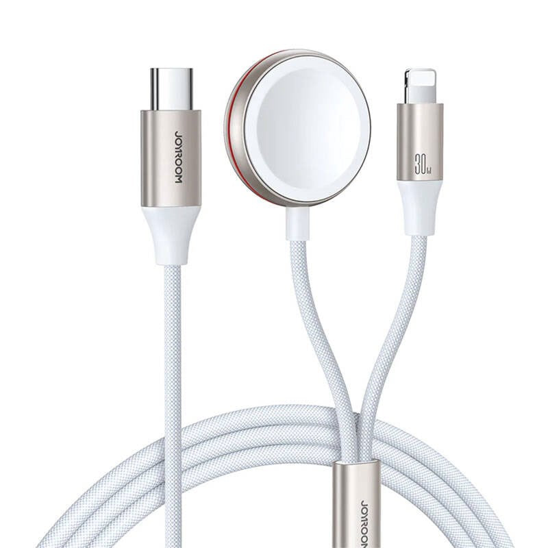 Joyroom 2-i-1 Trådløs Opladningskabel - 30W / 1.5m - Hvid