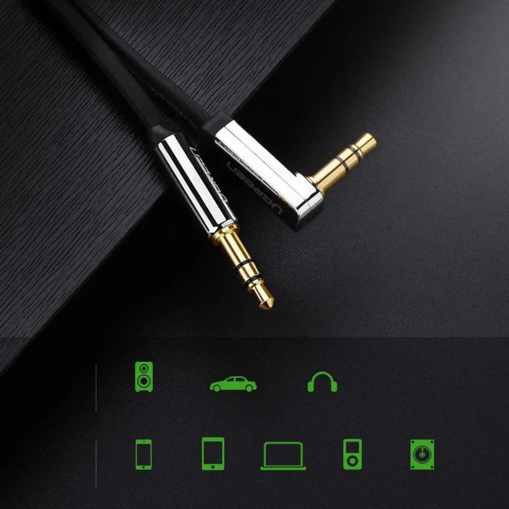 UGREEN Vinklet 3.5mm Minijack Lydkabel - 2m - Sort / Sølv