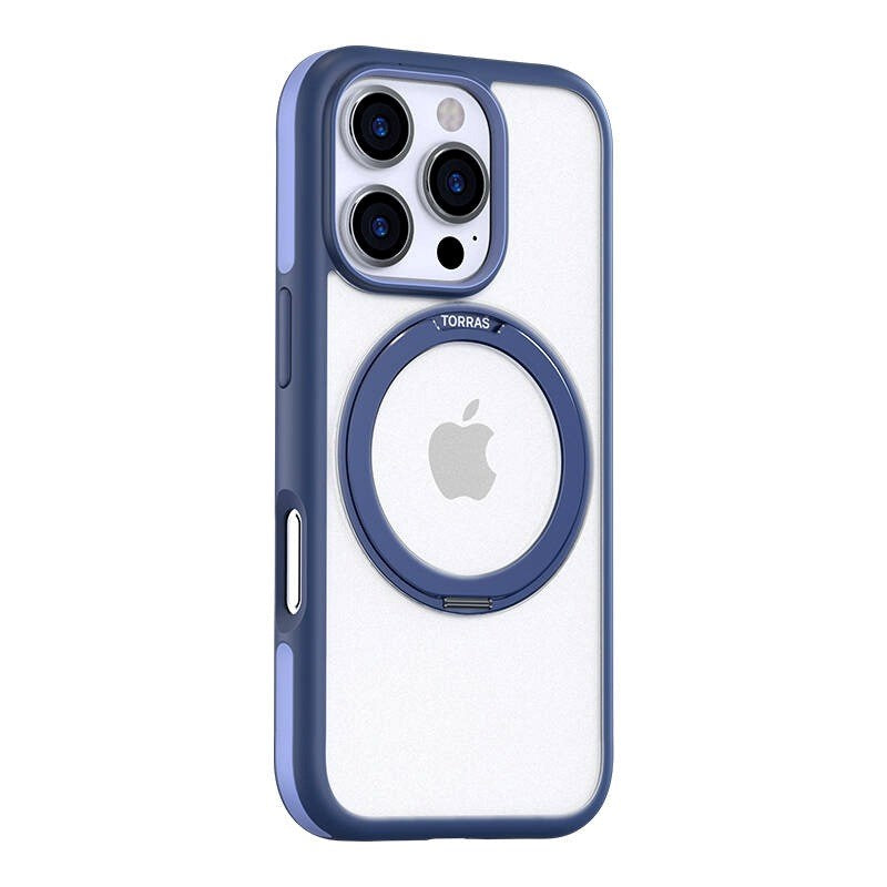 TORRAS iPhone 16 Pro Hybrid Plastik Cover m. Roterbar Kickstand Ring - MagSafe Kompatibel - Gennemsigtig / Blå
