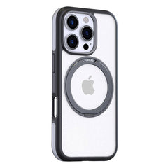 TORRAS iPhone 16 Pro Hybrid Plastik Cover m. Roterbar Kickstand Ring - MagSafe Kompatibel - Gennemsigtig / Sort
