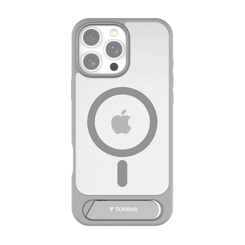 TORRAS iPhone 16 Pro Max Pstand Hybrid Cover m. Ståfunktion - MagSafe Kompatibel - Grå