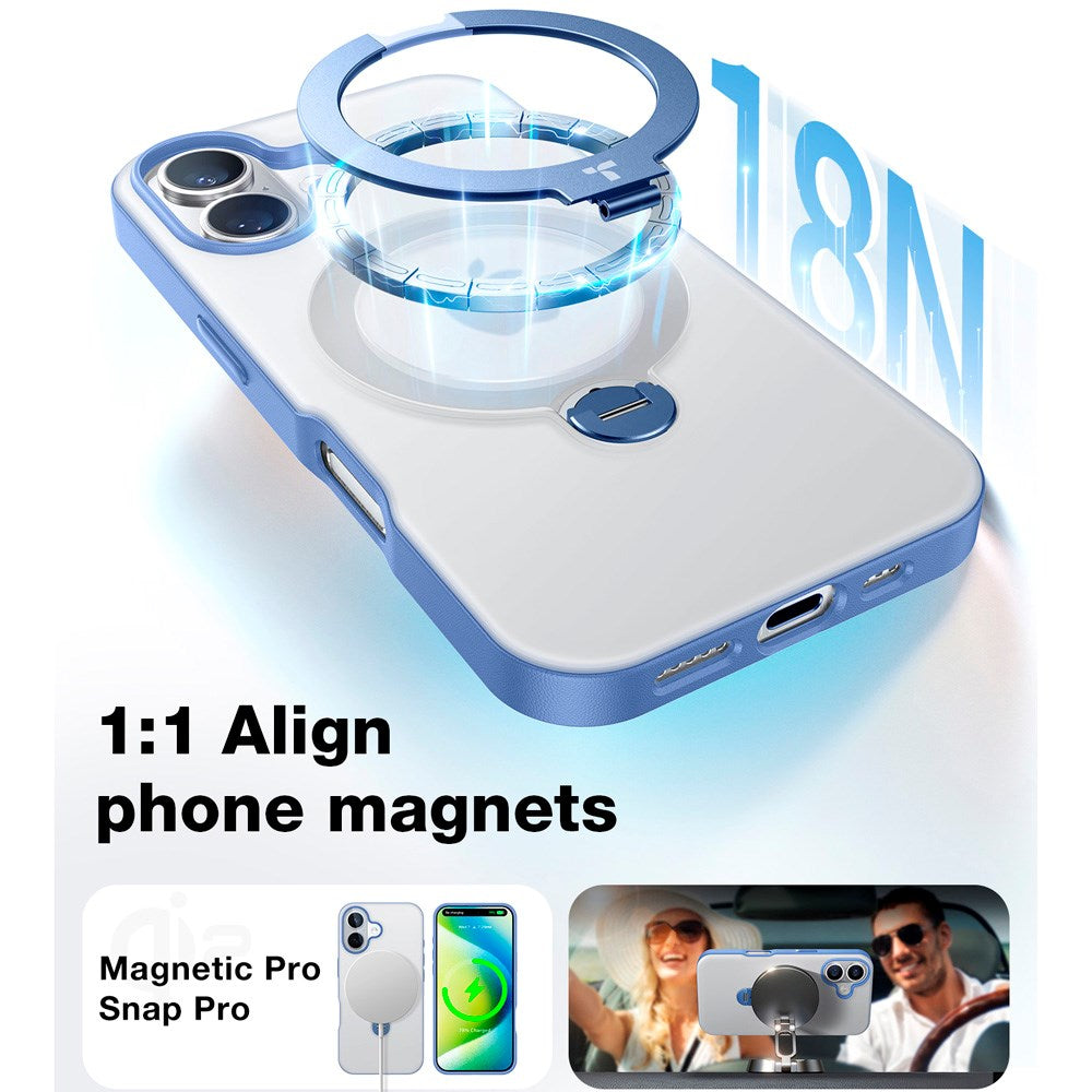 TORRAS iPhone 16 Hybrid Plastik Cover m. Ståfunktion - MagSafe Kompatibel - Blå