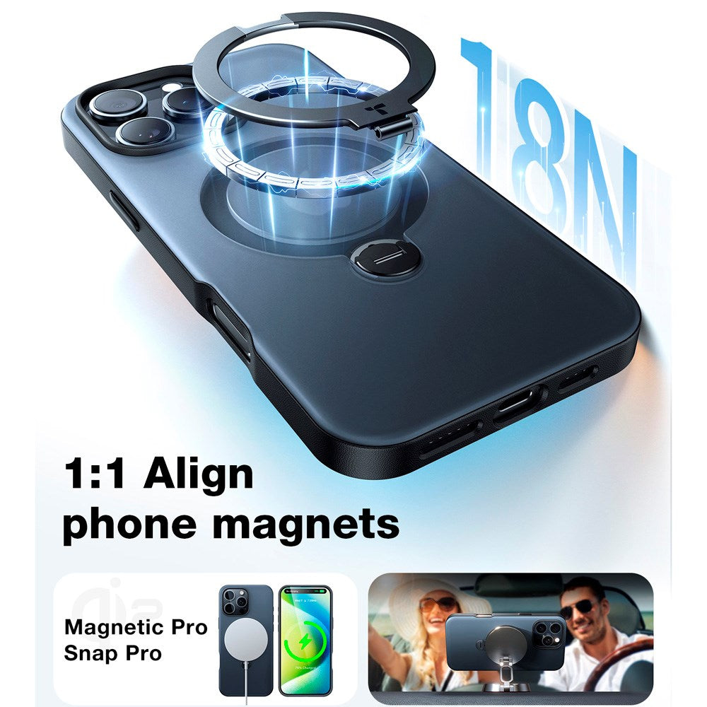 TORRAS iPhone 16 Plus Hybrid Plastik Cover m. Ståfunktion - MagSafe Kompatibel - Sort