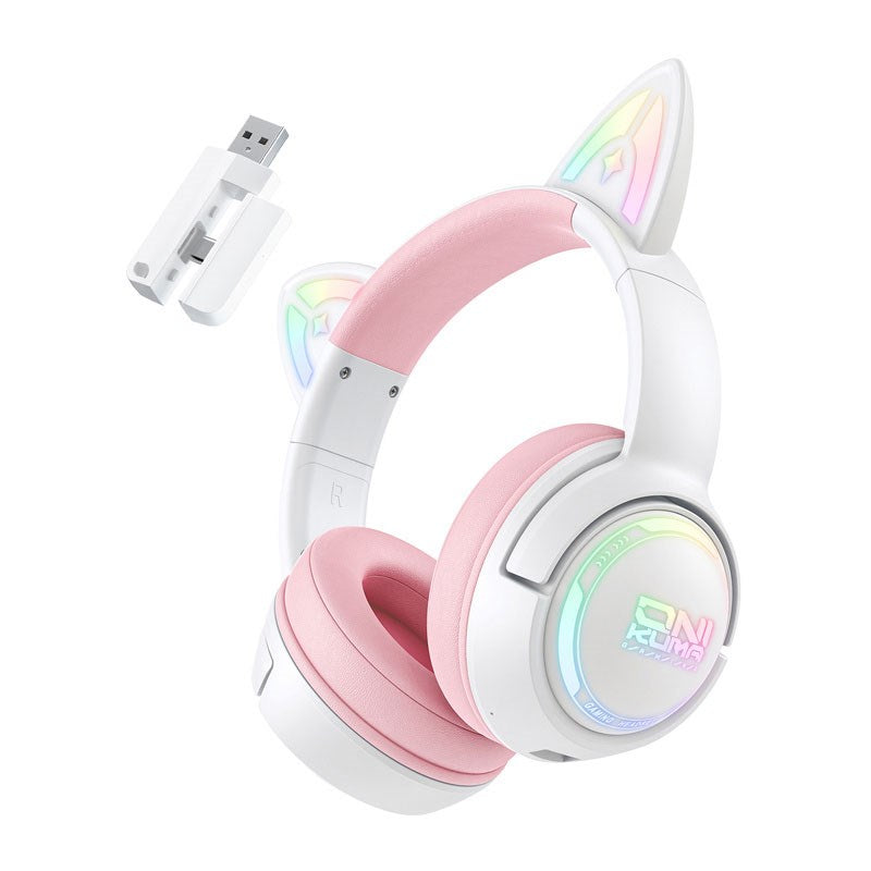 ONIKUMA GT838 Cat Ear Gaming Headset - Hvid / Lyserød