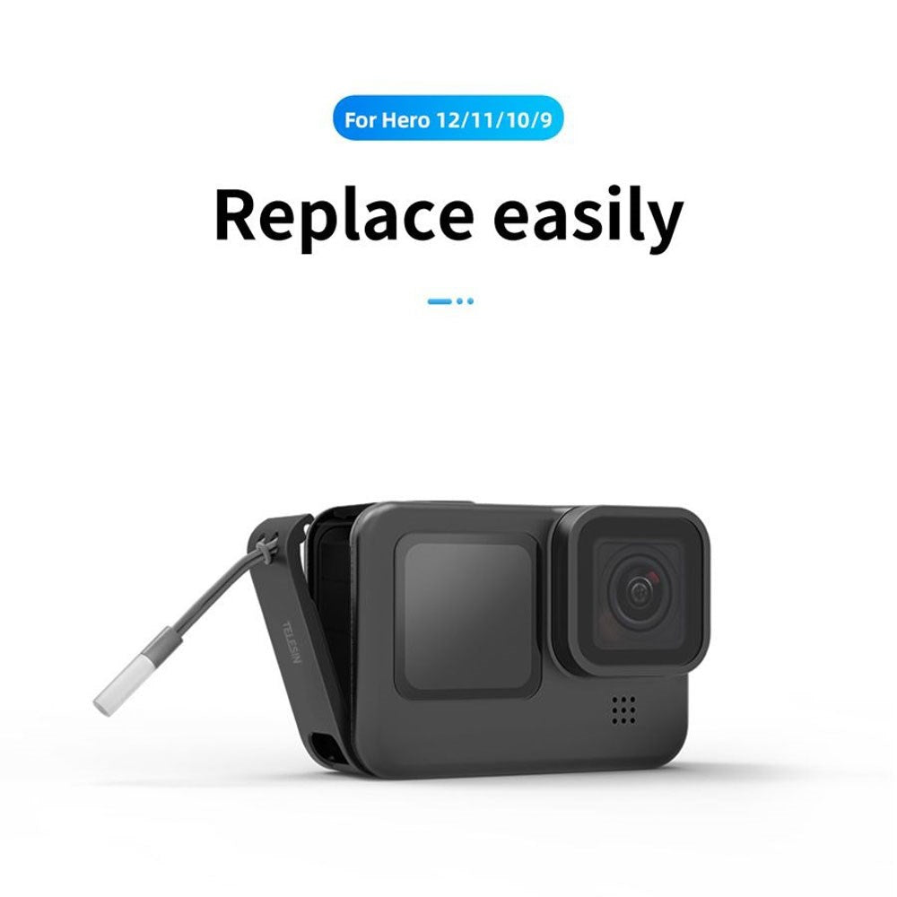 TELESIN GoPro Hero 9 / 10 / 11 / 12 / 13 Batteri Cover m. Udskæring til Kabel - Sort