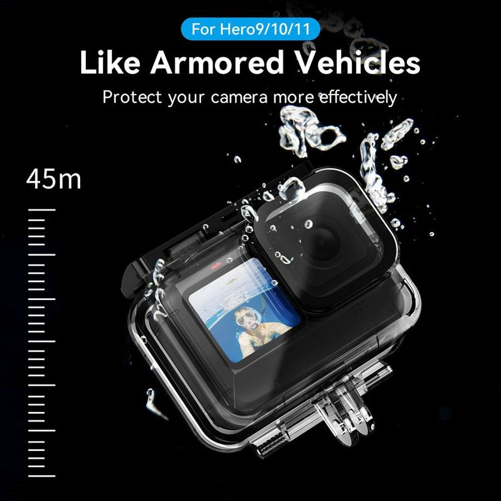 TELESIN Vandtæt Cover til GoPro Hero 9 / 10 / 11 / 12 / 13 - inkl. 3 x Farvede Linser - Gennemsigtig / Sort