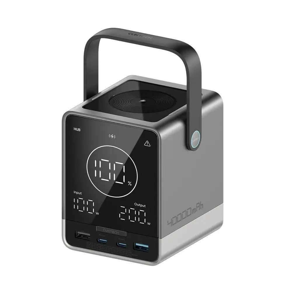 CUKTECH 300W PowerBank m. Trådløs Opladning - 2x USB-C & 2x USB-A - 40.000 mAh - Sort