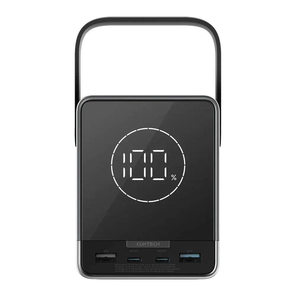 CUKTECH 300W PowerBank m. Trådløs Opladning - 2x USB-C & 2x USB-A - 40.000 mAh - Sort