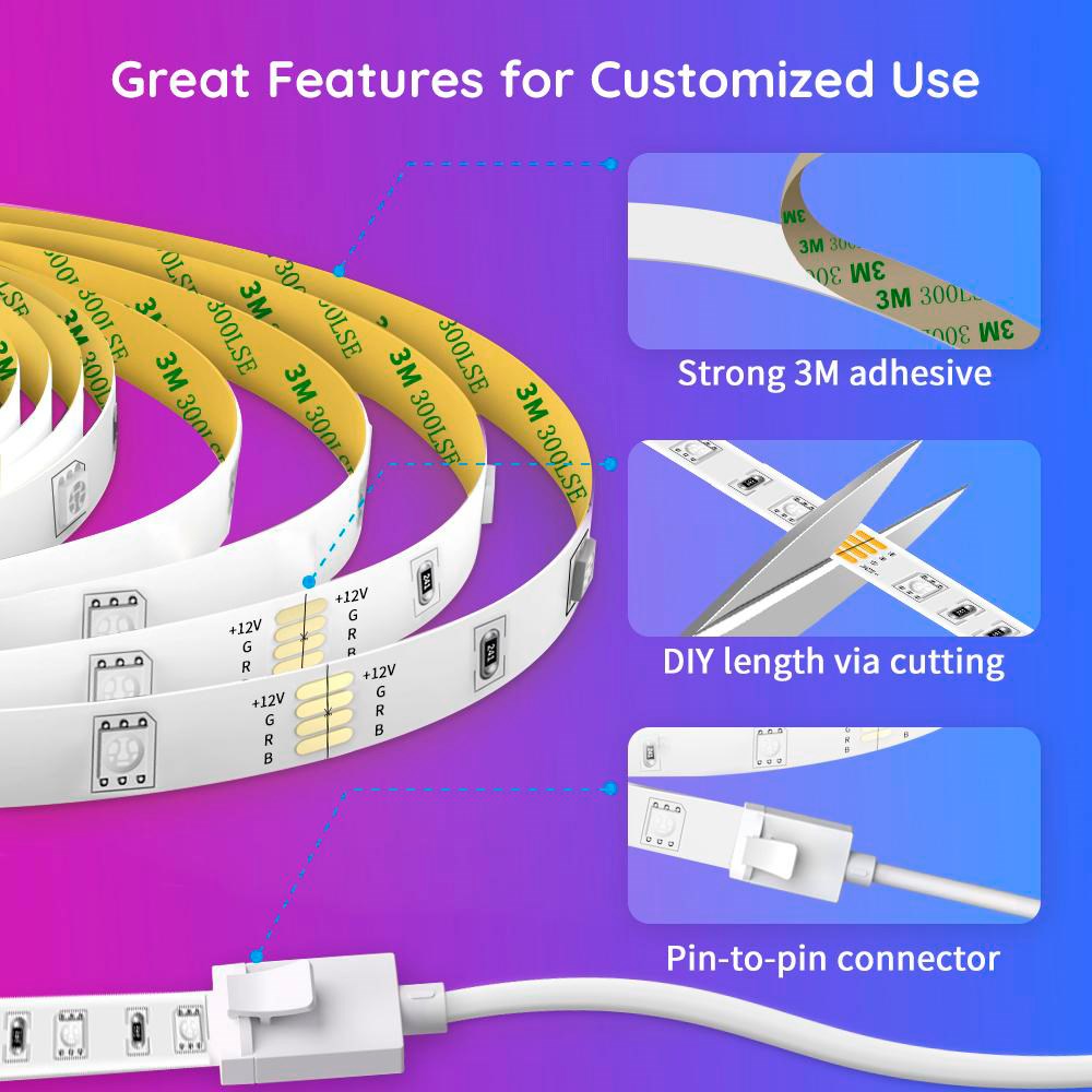 Govee RGB Smart Wi-Fi + Bluetooth LED Strip Lights - 2x5m - Hvid