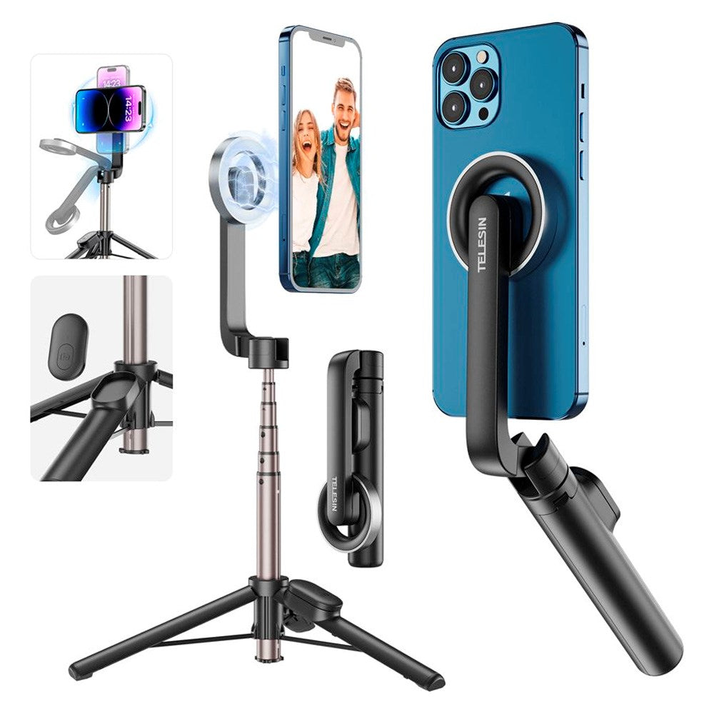 TELESIN Mini Magnetisk Selfie Stick til Mobil - MagSafe Kompatibel - Sort