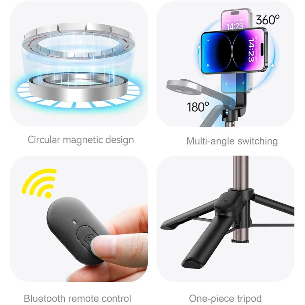 TELESIN Mini Magnetisk Selfie Stick til Mobil - MagSafe Kompatibel - Sort