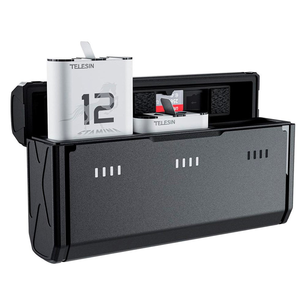 TELESIN Batteri Opladningscase & 2x Stamina Batteri Kit til GoPro Hero 9 / 10 / 11 / 12 - Sort