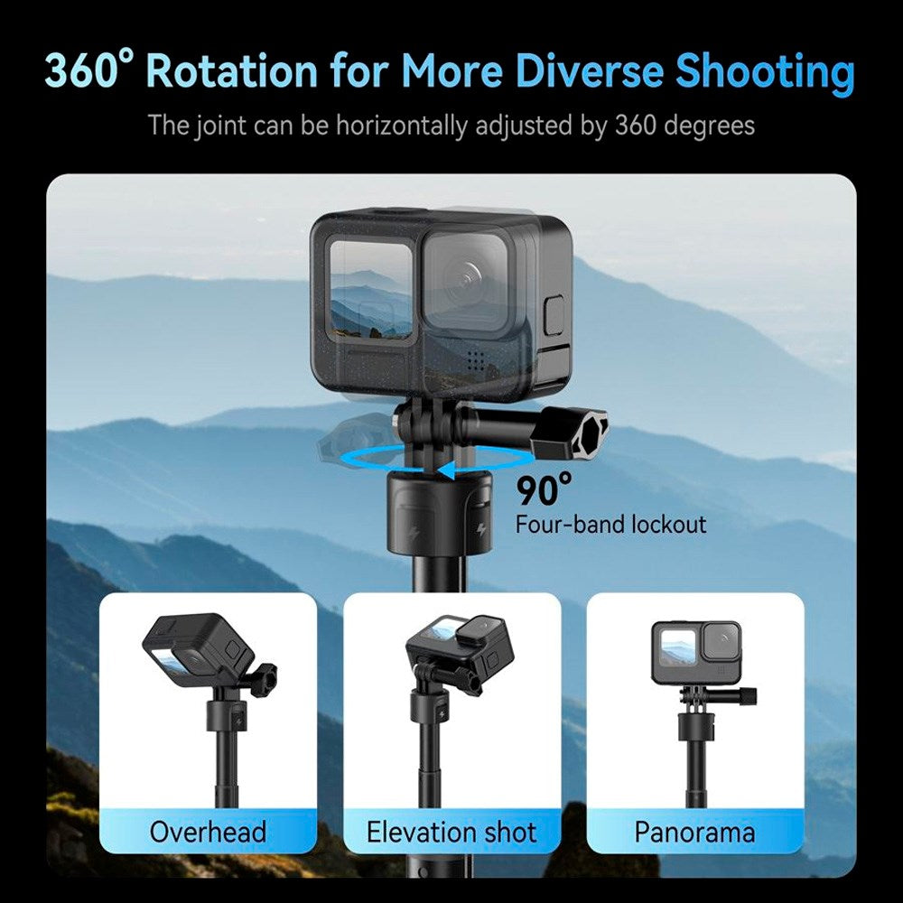 TELESIN 3-i-1 PowerBank Selfie Stick til GoPro Hero 9 / 10 / 11 / 12 / 13 / MAX - 5000 mAh - Sort