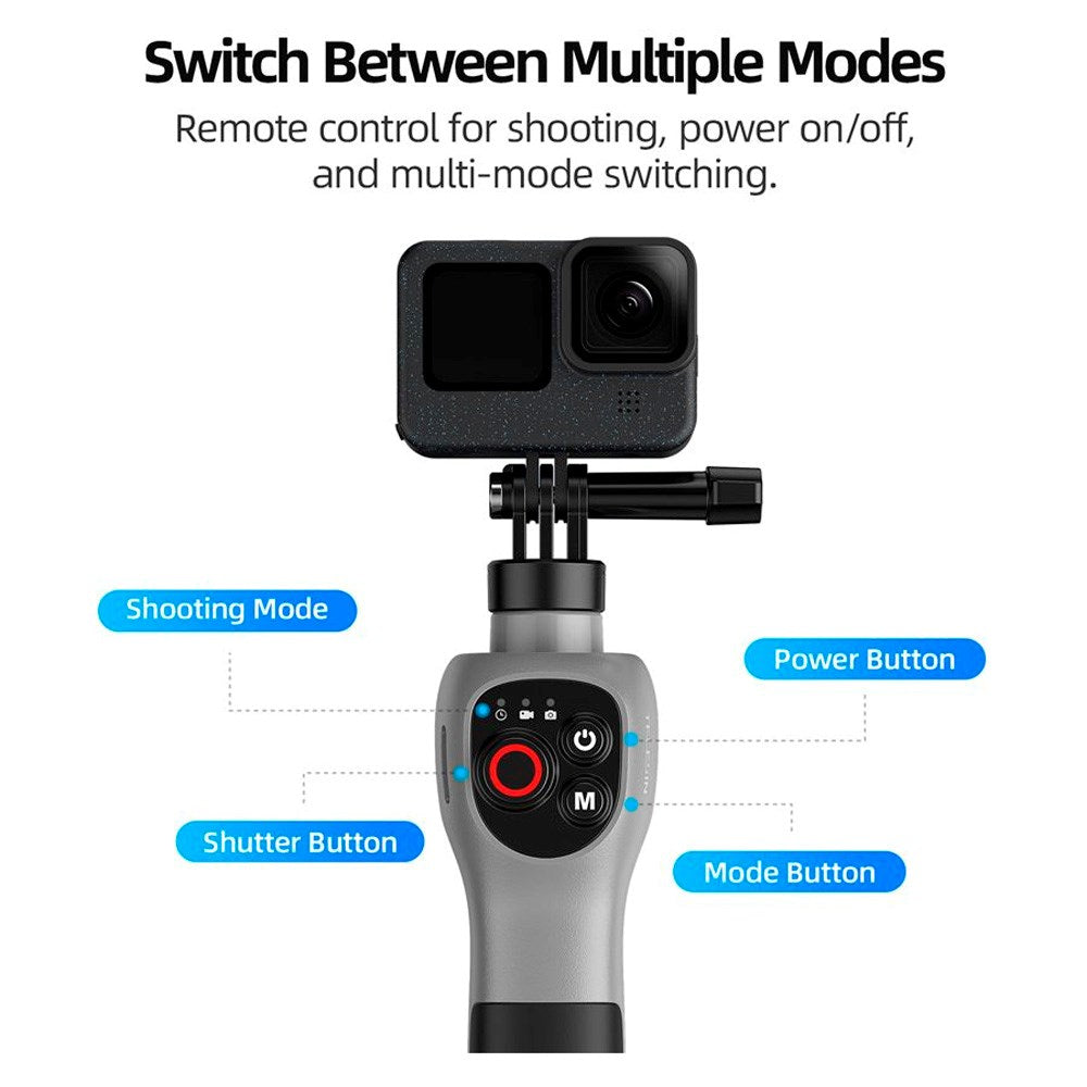 TELESIN Undervands Selfie Stick m. Indbygget Fjernbetjening til GoPro Hero 8 / 9 / 10 / 11 / 12 / 13 - Grå / Sort