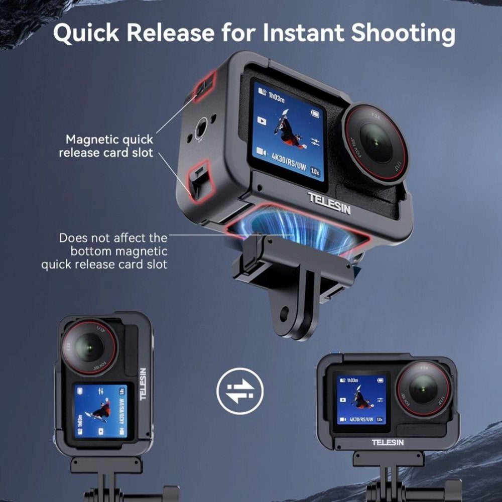 TELESIN Metal Cage til DJI Osmo Action 3 / 4 / 5 Pro - Grå