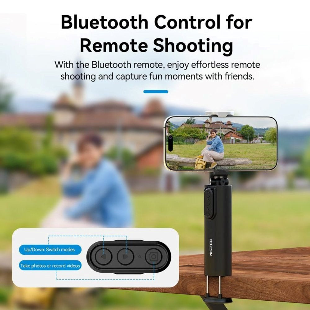 TELESIN Magnetisk Selfie Stang m. Bluetooth Knapudløser - MagSafe Kompatibel - Sort